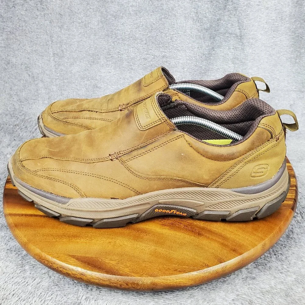 Skechers Shoes Mens 13 Brown Leather Slip On Bike Toe Comfort Relaxed Fit Casual_4